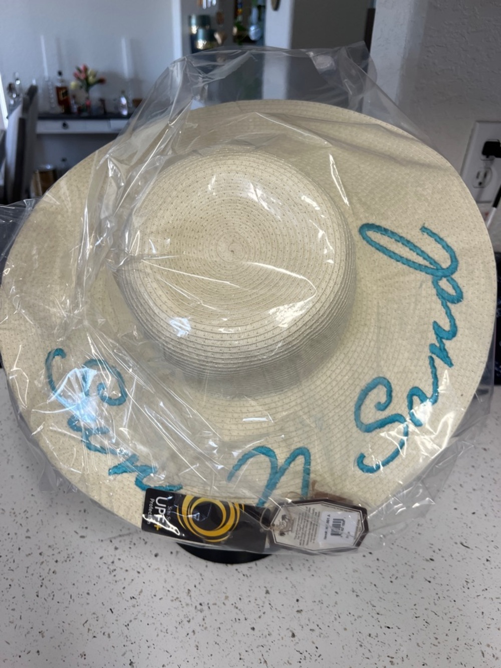 Sun N Sand Embroidered Sun Hat with Blue Script